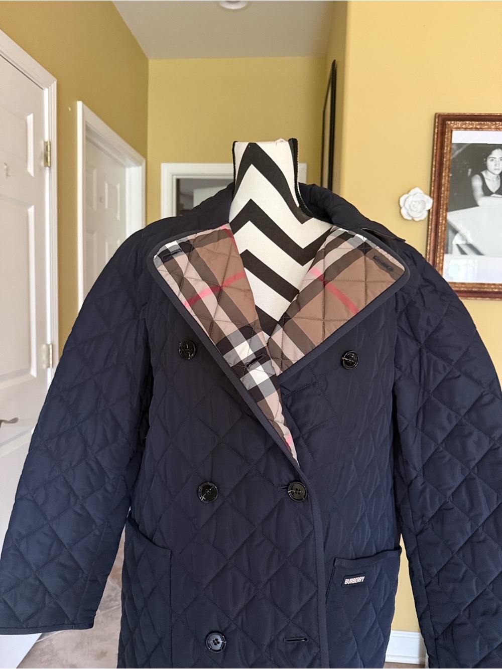 Burberry Navy Quilted Double-Breasted Puffer Coat